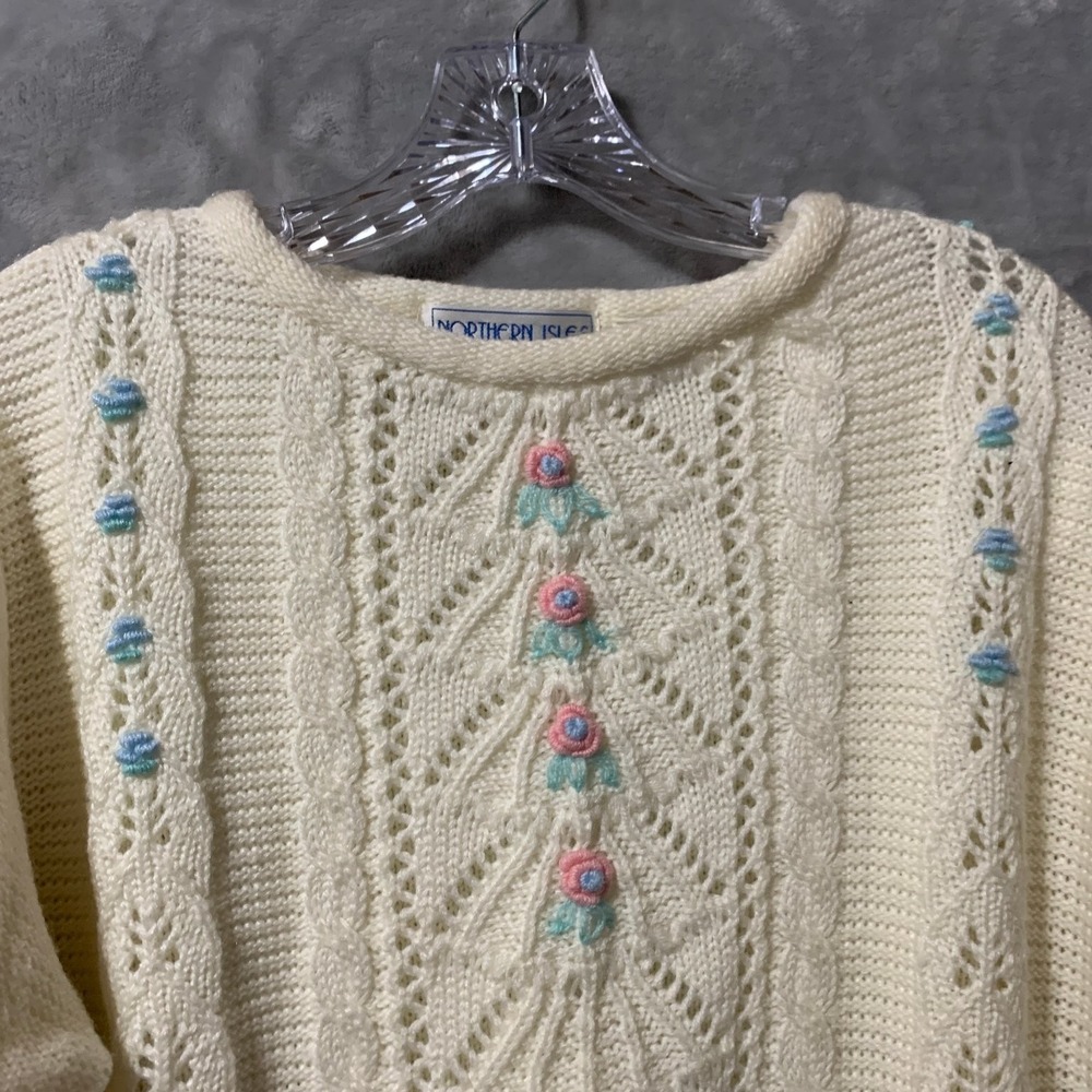 Northern Isles Sweater Women's Cream Large‎ Acrylic Wool Like Knit Coquette 80's